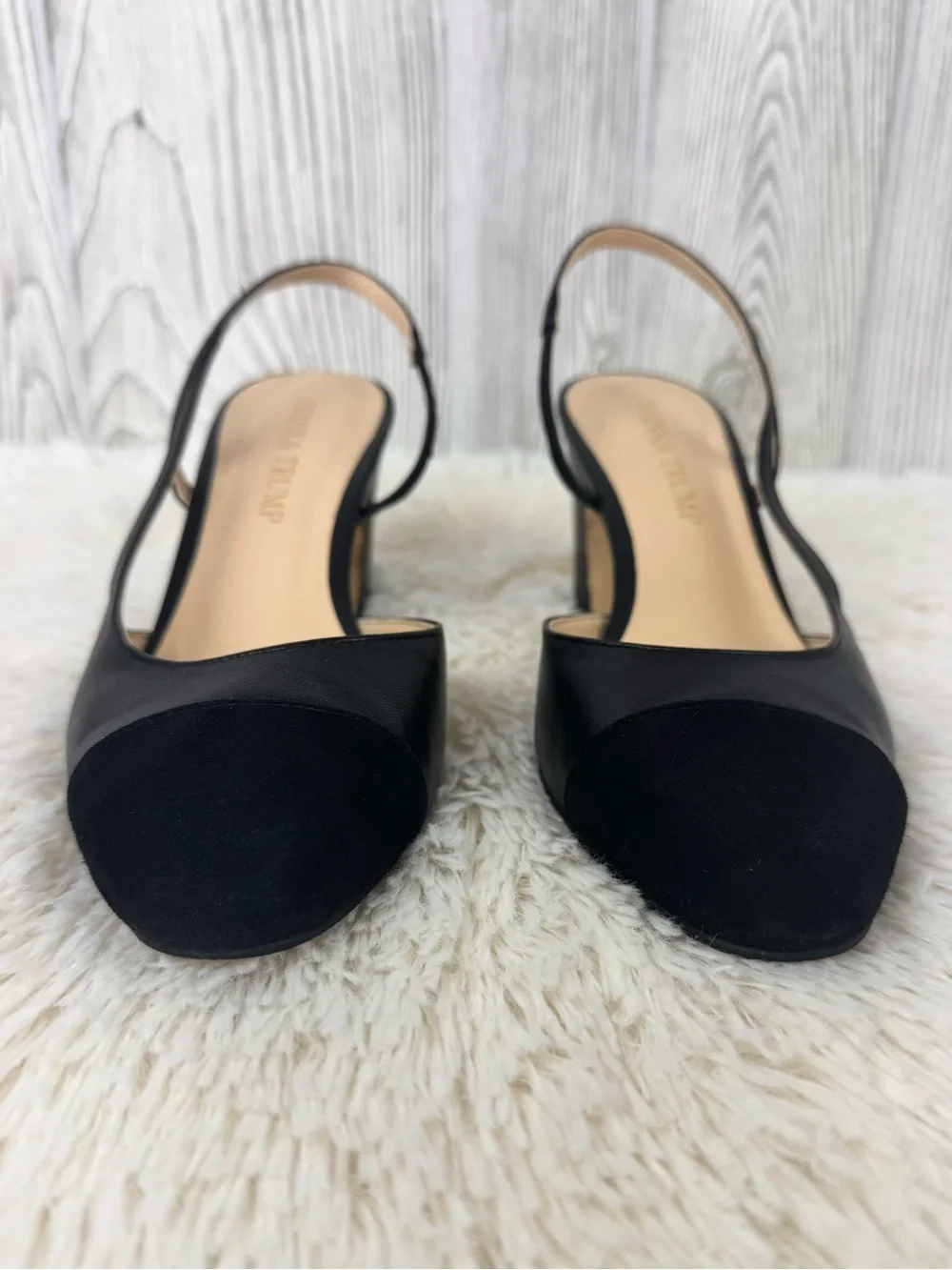 Ivanka Trump Liah Black Slingback Block Heel Pumps 6 Leather Suede Closed Toe